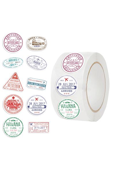 Choice 500pcs All 500Pcs/roll Passport Postmark Stamps Sealing Sticker DIY Scrapbooking Notebook Luggage La