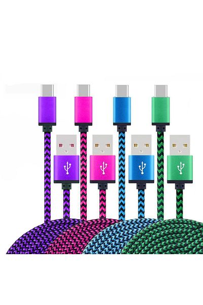 Choice كابل USB من النوع C بطول 1 متر، 4 قطع، مزامنة بيانات، شحن سريع 2.4 أمبير، كابل شاحن مضفر من النايلون بطول 1 متر، 4 قطع