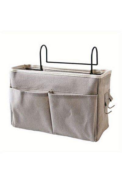 Choice grey Dorm Room Storage Hanging Organizer Bags Student Bedside Cotton Linen Hanging Basket Organizer