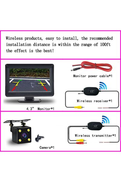 Choice Wireless Video Vehicle HD Wireless Rear View Backup Camera 4.3" Foldable Monitor Car Reverse Parking