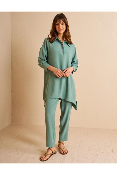 Kayra Stripe Detailed Double Suit Mint