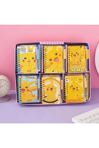 Choice A-1Pcs-random Pokemon Pikachu Notebook Cute Cartoon Anime Portable Kids Diary with Gel Pen School Su