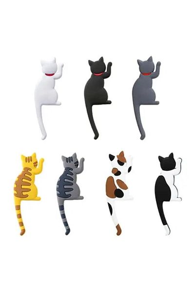 Choice Set Cute Cat Design Refrigerator Magnetic Hook, Kawaii Refrigerator Sticker, Punch-free Magnet Hook,