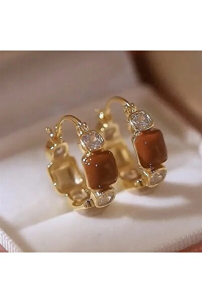 Choice AEH60319 أقراط دائرية من الإيبوكسي بأحجار الكريستال باللون الذهبي للنس...