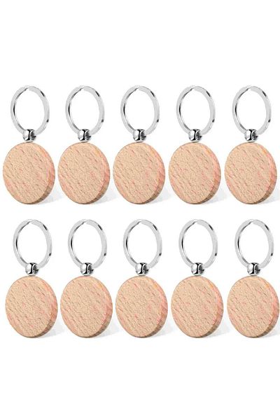 Choice 10pcs Y 10pcs Round Wood Keychains Blanks Wooden Keyrings Suitable for Laser Engraving Gift