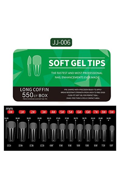 Choice JJ-006 علبة 550 قطعة من أطراف أظافر جل ناعمة متوسطة الطول، شكل لوزي، ش...