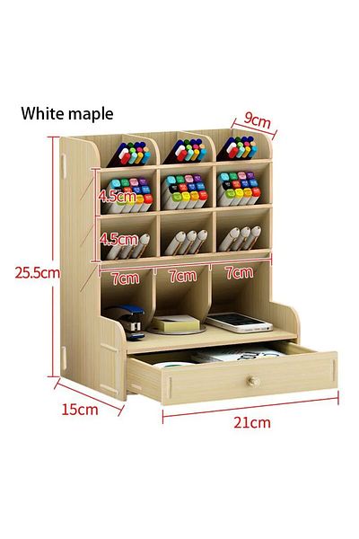 Choice White Maple 1pc 1pc Wooden Desk Organizer Student Stationery Storage Box For Cosmetics School Office