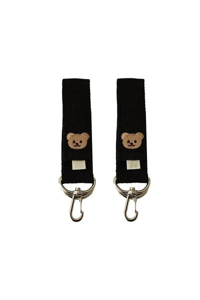 Choice Black Embroidered Bear Cartoon Hook Durable Universal Pushchair Clip Baby Stroller Hooks for Hanging