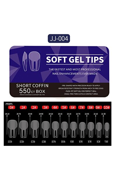Choice JJ-004 علبة 550 قطعة من أطراف أظافر جل ناعمة متوسطة الطول، شكل لوزي، ش...