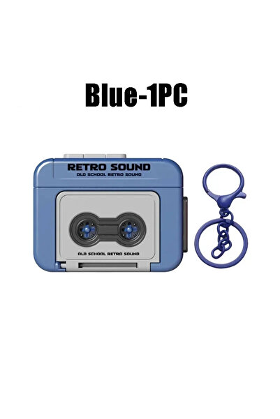 Choice أزرق - مسجل شرائط عتيق قطعة واحدة هدية للزوجين سلسلة مفاتيح صغيرة قابلة للتسجيل مسجل شرائط كاسيت صغير كلاسيكي