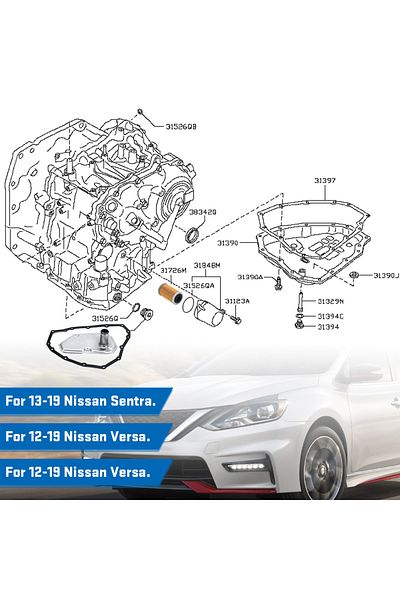 PQY Transmission Oil Filters & Pan Gasket Set For 12-19 Nissan Sentra Versa Note 31728-3JX0A 31728-3J...
