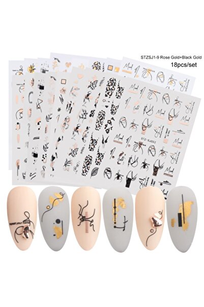 Choice مجموعة ملصقات أظافر من Brige، 18 قطعة، بتصميمات متنوعة، خطوط تجريدية ث...