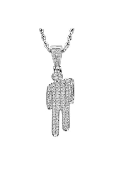 Choice قلادة هيب هوب فضية من الفولاذ المقاوم للصدأ برأس مائل من الزركون مع قل...