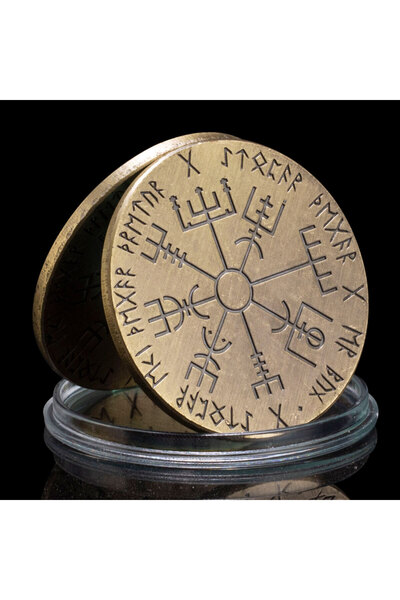 Choice بوصلة فايكنغ فيجفيسير بنية فاتحة مطلية بالنحاس هدايا تذكارية وعملة محظ...