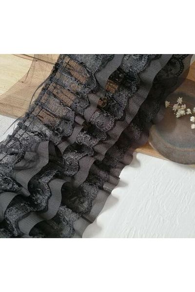 Choice 1yards black 1Yards 12cm Wide Black White Mesh Tulle Lace Three Laminated Wrinkle Lace Trim Applique