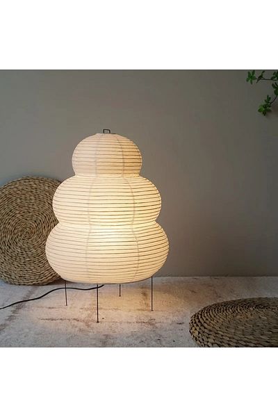 Choice مصباح طاولة أكاري نوغوتشي يونغ بتصميم ياباني من قابس المملكة المتحدة كما في الصورة، ورق أرز أبيض مزخرف