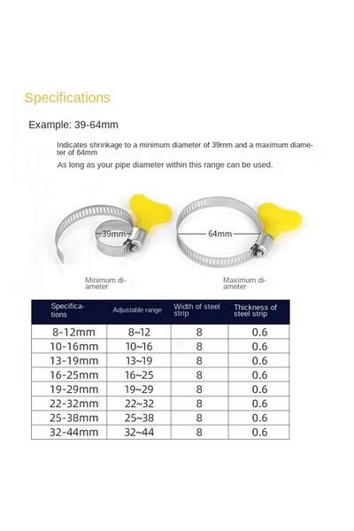 Choice 22-32mm 5 pcs 8-44mm Adjustable Yellow Plastic Handle Hand Twist Hose Clamps Worm Driving Stainless