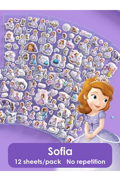 Choice Sophia 12Sheets Cute Disney Cartoon 3D Bubble Sticker Frozen Princess Snow White Decals Kawaii Rewar