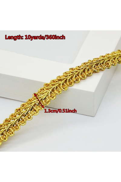 Choice 10 ياردات ZB00WCW006 10 ياردات كروشيه دانتيل حريش ذهبي خط ذهبي شريط دانتيل عرقي بعرض 1.3 سم مع