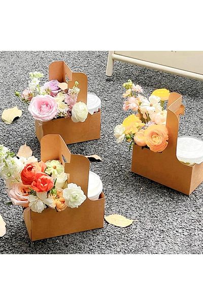 Choice 22.5x17.5x8cm 10pcs 10/20pcs Kraft Paper Take Out Bag For Flower Coffee Drinks, 2 Cup Holders Two-in