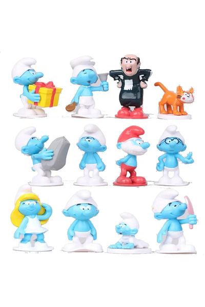 Choice 12pcs 12pcs Anime Smurfs figure Disney Les Schtro Smurfette Blue Elf baby cake PVC model doll shape