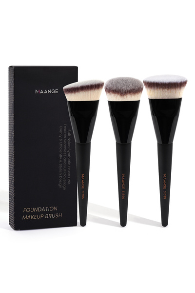 Choice1 مجموعة فرش مكياج مانج السوداء، 3 قطع، رأس مسطح دائري بزاوية، فرشاة كر...