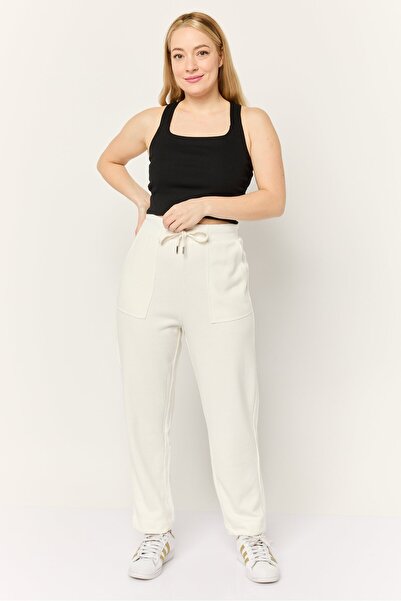 Esprit Women Regular Fit Straight Leg Textured Sweatpants, White