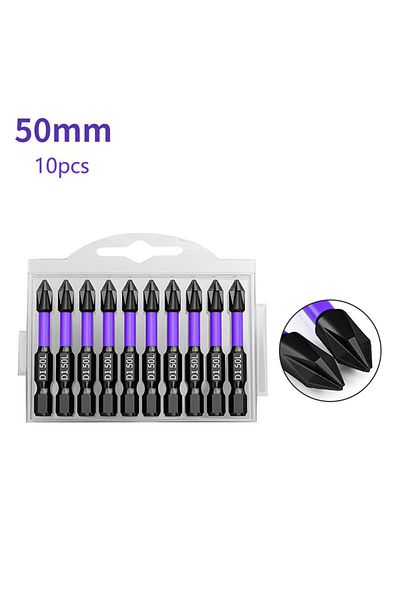 Choice 50mm 10pcs Cross Screwdriver Batch Head Non-slip PH2 Bit Alloy Steel Magnetic Hardness-Impact Drill