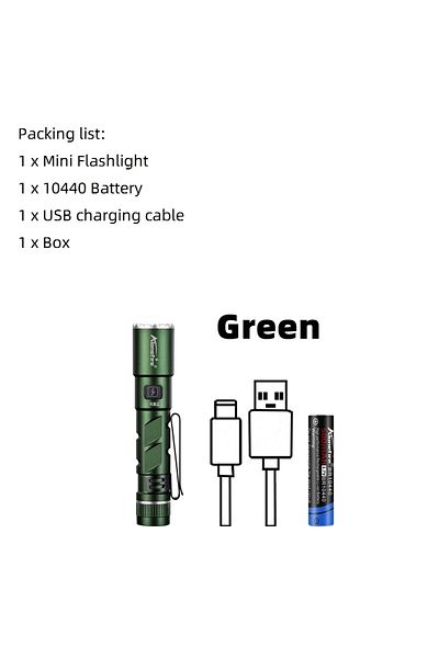 Choice X82-Green Zoom Mini EDC High Bright LED Pen Flashlight USB Rechargeable Magnet Small Torch Outdoor C
