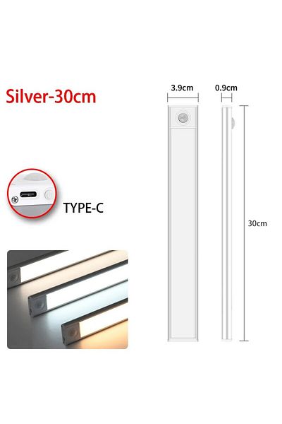 Pzsunly Silver 30CM 3color in one Lamp LED Motion Sensor Light Night Light Wireless USB Under Cabinet Light