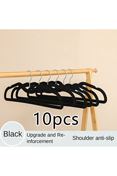 Choice أسود - 10 قطع - شماعات ملابس بلاستيكية متينة مضادة للانزلاق ذات رقبة ق...