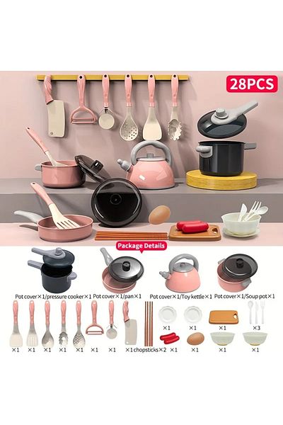 Choice Pink 28pcs Mini Kitchen Accessories Kids Kitchen Toys Set Pretend Play Cooking Food Cookware Simulat