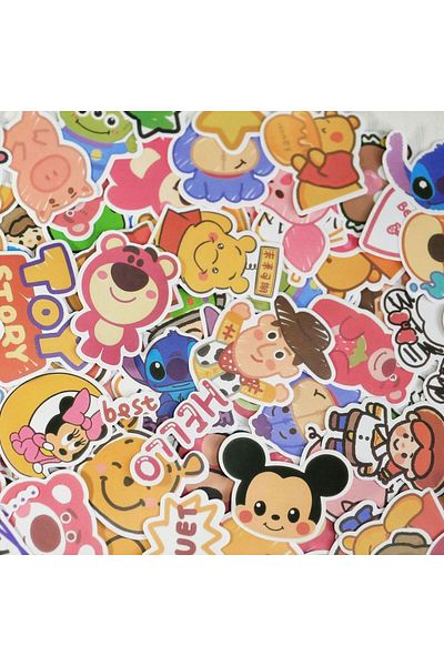 Choice 66PCS 66Pcs Cute Cartoon Disney Mix Cartoon Cute Stitch Micky Stickers for Phone Luggage Scrapbook C
