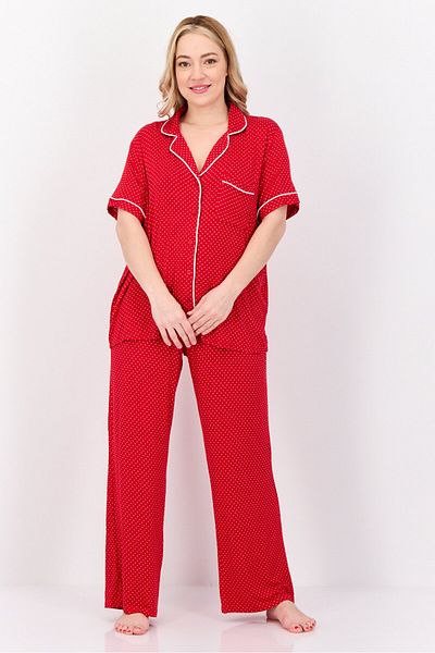 Kathy Ireland Women 2 Pieces Polka Dots Pajama Set, Red