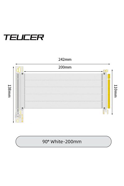 Choice كابل PCI-E 4.0 أبيض بطول 20 سم من TEUCER PCI-E 4.0 X16 Riser لبطاقة الفيديو، محمي من التداخل الكهرومغناطيسي، مرن وعالي السرعة