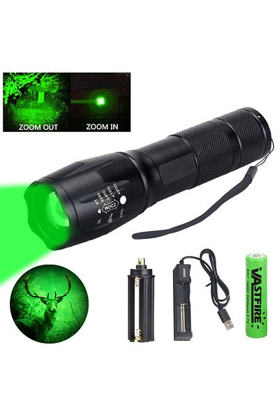 Choice ZOOM Green With Battery Tactical Green/Red/White Light LED Hunting Flashlight Zoomable Torch Waterpr