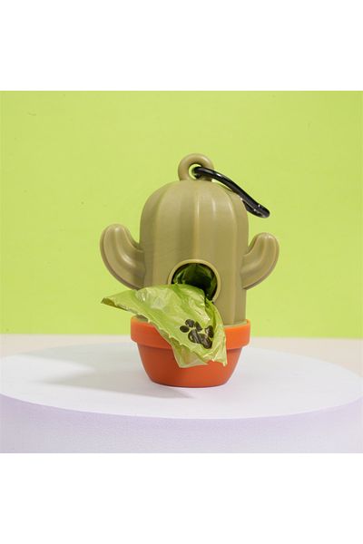 Choice army green 10x8cm (1 Cactus+1 Garbage Bag) Cactus Type Outdoor Portable Pet Poop Bag Dispenser, Pet