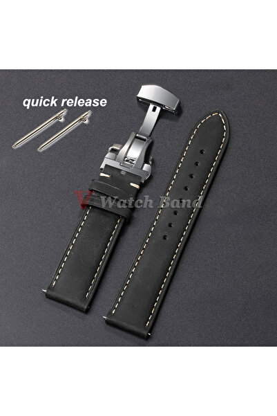 Choice سوار ساعة من جلد العجل الأصلي باللون الأسود مقاس 18 مم لساعات العمل سوار ساعة 22 مم 20 مم 18 مم على شكل فراشة..