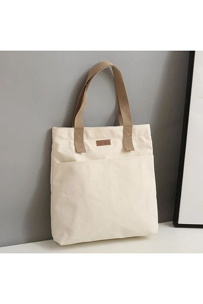 Choice white 1Pc Women Canvas Tote Bag Large Capacity Handbag Practical Sewing Thread Design Commuter Bag f