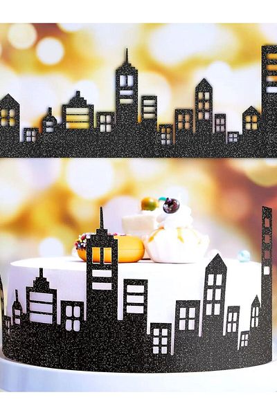Choice black City Scenic Theme Cupcake Toppers City Cake Border Decoration Toppers Stick On or Lay On Build