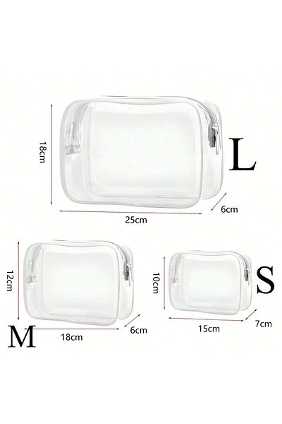 Choice 3pcs set WHITE Clear Toiletry Bag,Portable Travel Makeup Bags With Zipper Clear Organizer Bags PVC C
