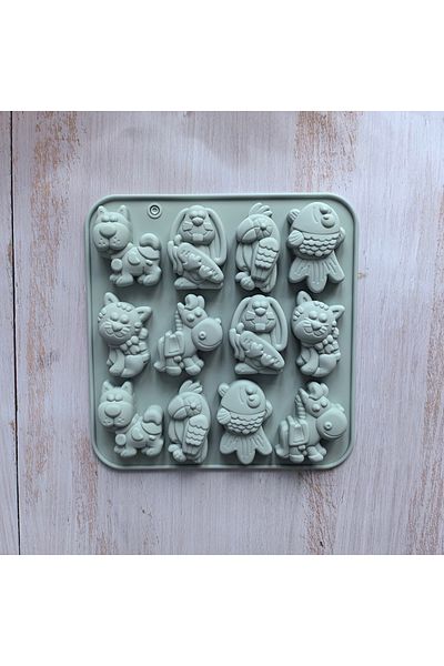 Choice grey blue 12 cavity 6 kinds cartoon animal shaped chocolate silicone molds DIY handmade dessert pudd