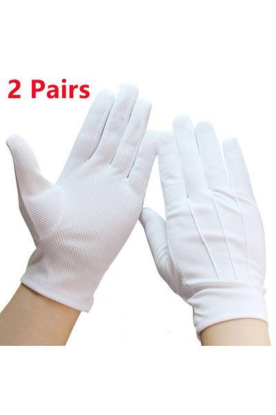 Choice One Size White Dots 2 Pairs 2pairs White Cotton Gloves No Slip Women Men Gripper Dots Parade Gloves