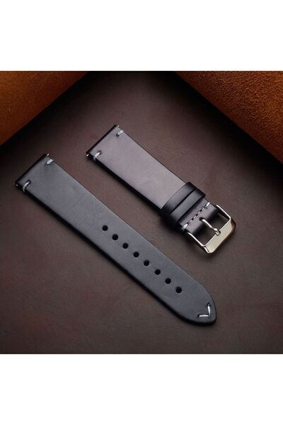 Choice 20mm Black Handmade Retro Oil Wax Genuine Leather Calfskin Strap 18mm ...