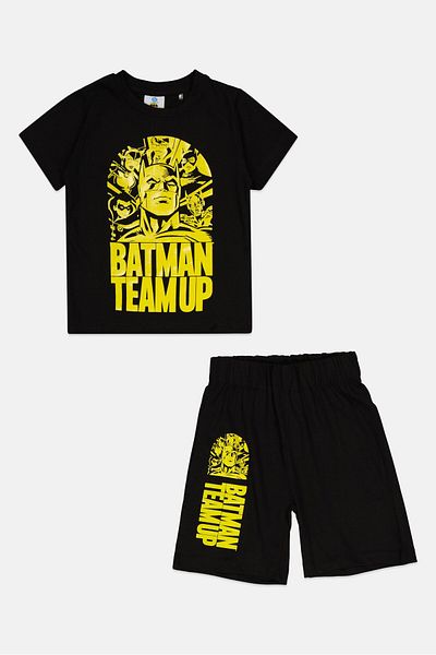 Batman Toddlers Boy 2 Pieces Crew Neck Short Sleeves Team Up T-shirt And Shorts, Black