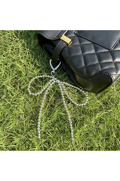 Choice White-keychain Y2K Korean Cute Beaded Pearl Bowknot Keychain for Women Girls Metal Bow Pendant Bag D