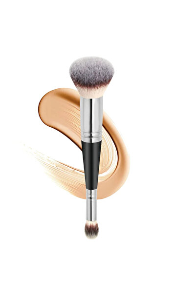 Choice فرشاة مكياج احترافية مزدوجة الرأس باللون الأسود الفضي 2 في 1، فرشاة كريم أساس، خافي عيوب، هايلايتر