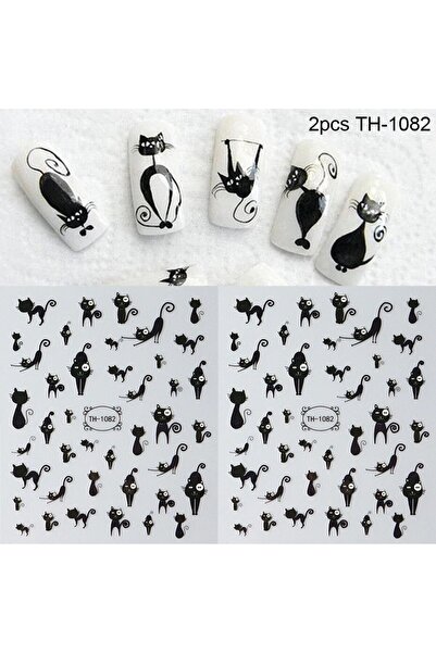 Choice قطعتان TH-1082 ملصقات أظافر قطة سوداء ثلاثية الأبعاد لطيفة على شكل حيو...