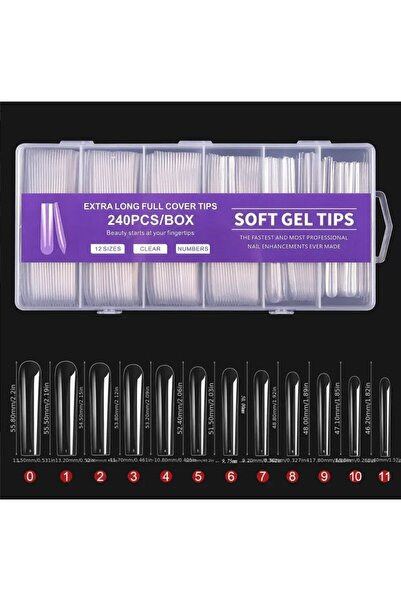 Choice أطراف أظافر صناعية شفافة طويلة جدًا على شكل حرف C مربعة بالكامل، 240 ق...