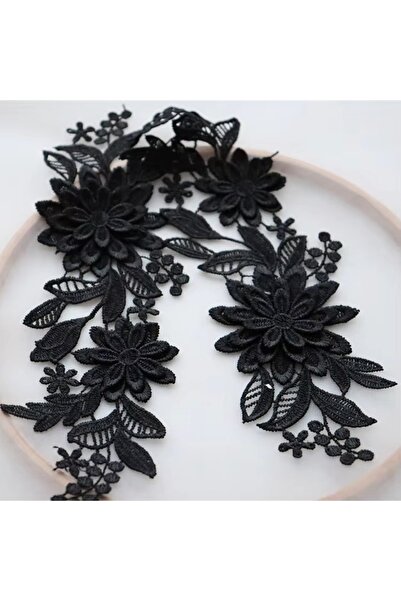 Choice زوج واحد أسود (5 أزواج - زوج واحد). زهور دانتيل ثلاثية الأبعاد رائعة قابلة للذوبان في الماء. زينة للخياطة المنزلية.